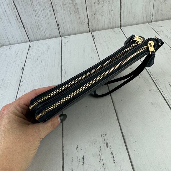 Coach Midnight Blue Gold Pebbled Leather Multi Double Zip Wallet Wristlet CU919 - Picture 10 of 16